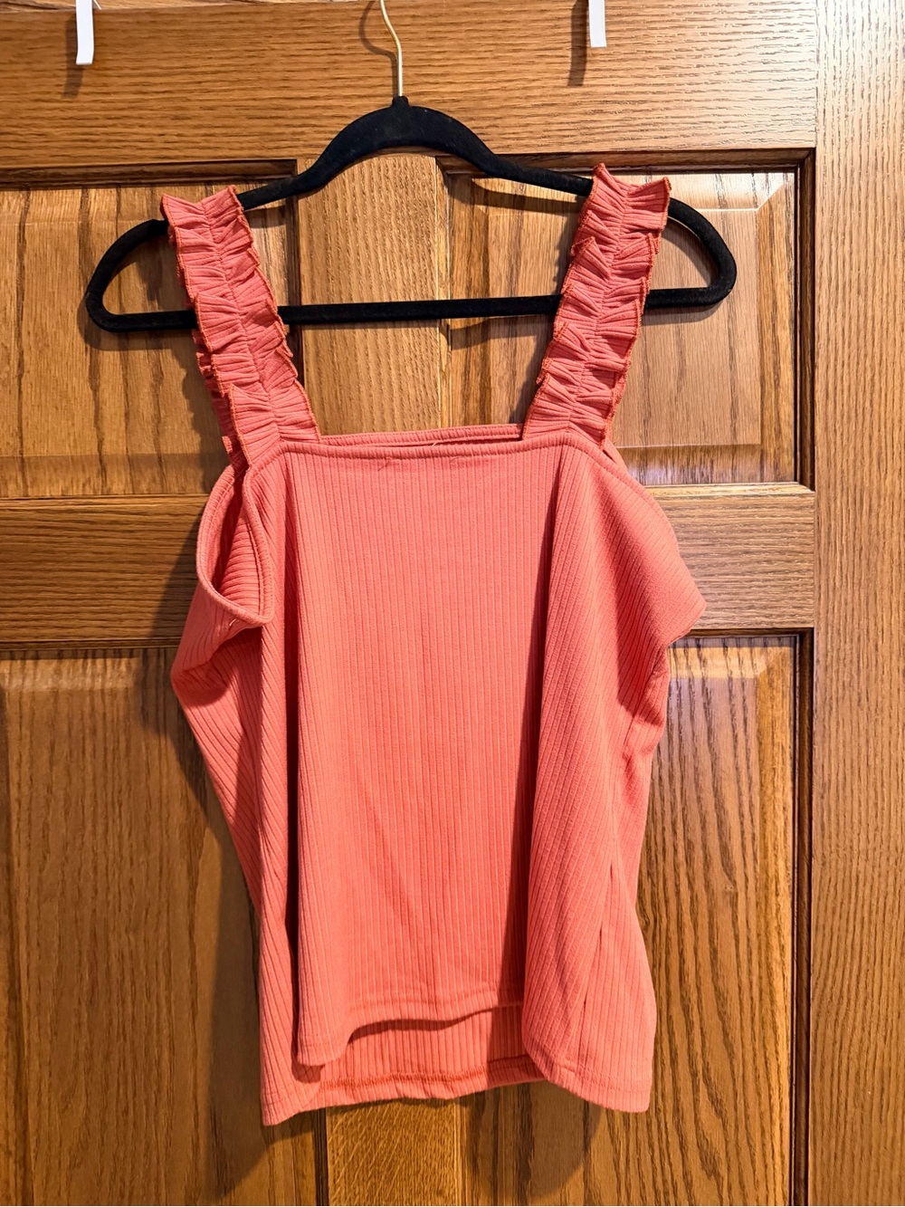 Coral Ruffle Strap Ribbed Women's Tank Top - Picture 2 of 2